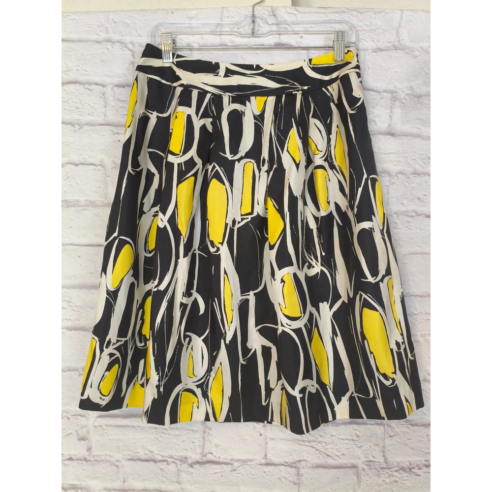 Jones New York Collection Silk Abstract Print Skirt Size 4 Black Yellow